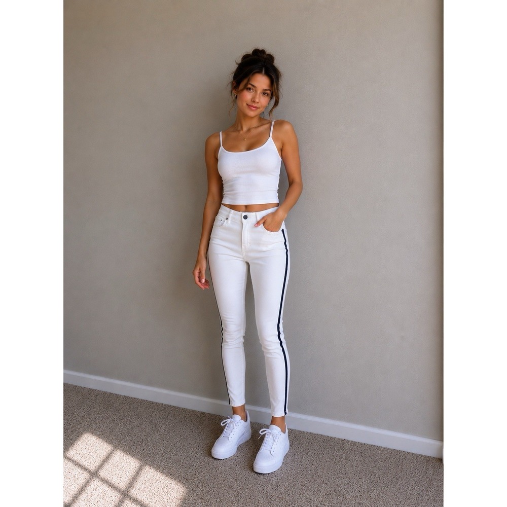 Universal Thread 29 High Rise Side Stripe Skinny White Black Women's Jeans
